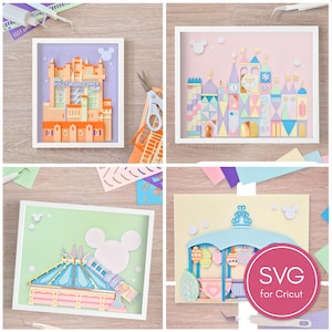 NUEVO*** Paquete Atracciones Mágicas: Hotel Torre, Tazas de Té, Mundo Pequeño y Plantillas de recortes de papel Galaxy Mountain. Archivos SVG y PDF con descripción.