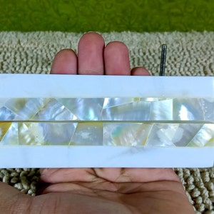 White Stone Drawer Pulls: Mother of Pearl Inlay, Cabinet Handles