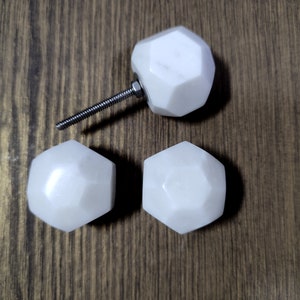 Set of Natural White Marble Hexagon Stone Pulls, Marble, Cabinet, Drawer, Dresser, Kitchen, hardware, Knobs And Pulls