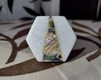 White Hexagon Stone knobs Pulls,Marble,Cabinet,Drawer,Dresser,Kitchen,hardware ,abalone shell,Knobs