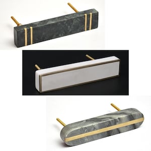 White Marble, Green or Grey Marble Brass Inlay Drawer Pulls, Cabinets, Dressers, Pulls and Handles | Marble Door Knobs | Marble Door Handle