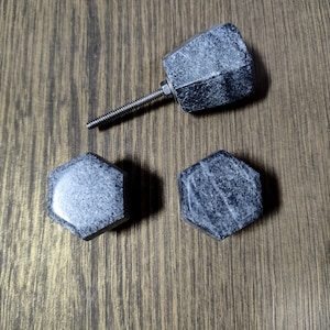 Set of Natural Mid Night Black Marble Hexagon Stone Pulls, Marble, Cabinet, Drawer, Dresser, Kitchen, hardware, Knobs And Pulls