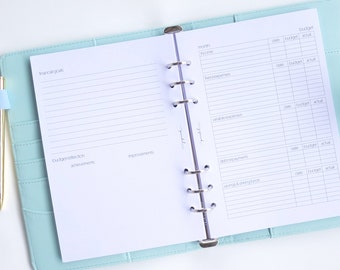 A5 Monthly Budget Planner Inserts Undated | Budget with Financial Goals and Monthly Reflection | Minimalist Design