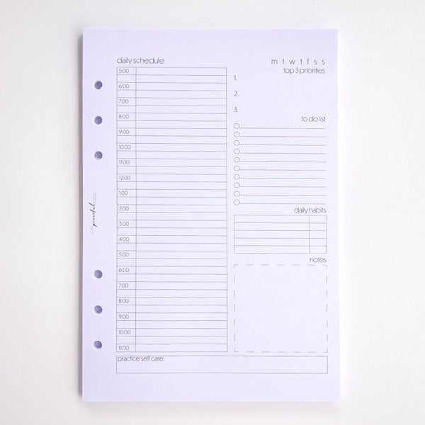 A5 Daily Planner Inserts | 60 Days Undated | Day to a Page | Vertical Daily Schedule | Daily Planner | Half Hour Timeslots