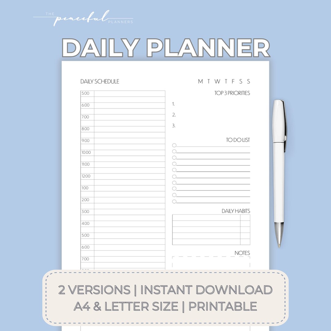 Printable Daily Planner, Digital Daily Organizer, Productivity Planner ...