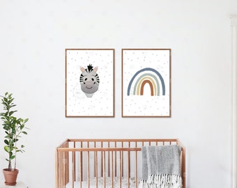 AFRIKANISCHES ZEBRA, zwei personalisierte Illustrationen, Kinderzimmer, Babyzimmer oder Dekoration, Kinderzimmer, Safaritiere.