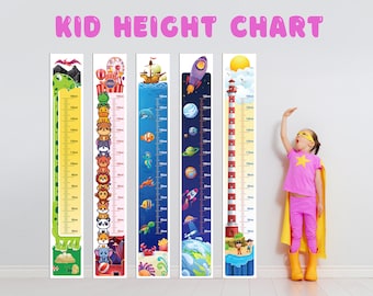 Hoogtegrafiek kind 5 patroonbundels, groeimeter voor kinderen (cm), kamerdecor, groeiliniaal voor kinderen, muurliniaal, digitaal drukbestand