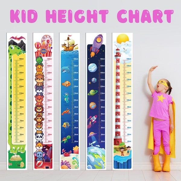 Kid Height Chart 5 Pattern Bundles, Height Growth Chart For Children (cm), Room Decor, Kids Growth Ruler, Wall Ruler, Digital Printing Files