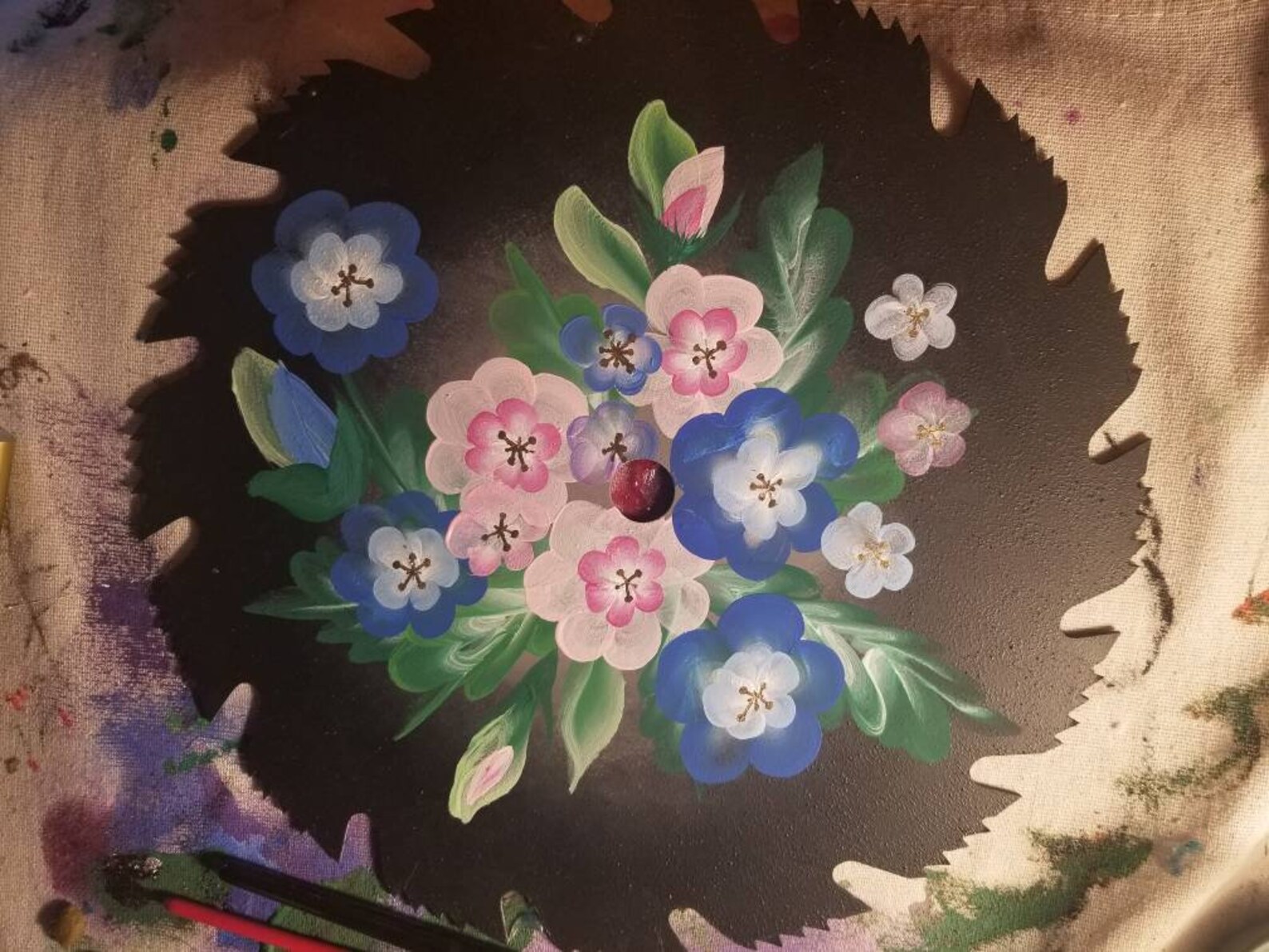 Onestroke Acrylic Floral Painting on Sawblade Etsy UK