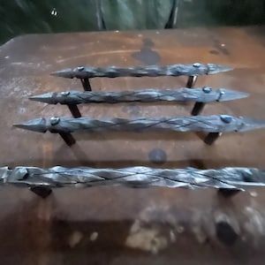 Large hand forged Pineapple twist handle - blacksmith rustic artisan barn entrance door or outdoor gate pulls made on anvil and hammer