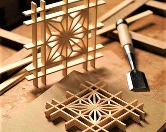 100mm Kumiko Asanoha DIY plans - full-scale working drawing and template with angles and all details for beginner to advanced creators.