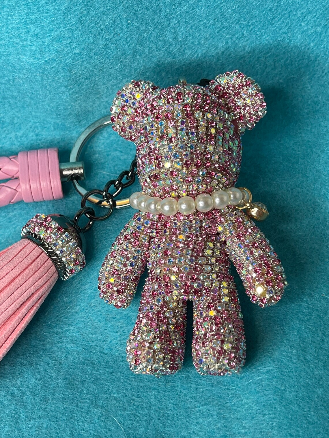 Rhinestone Teddy Bear Keychain Pink Etsy