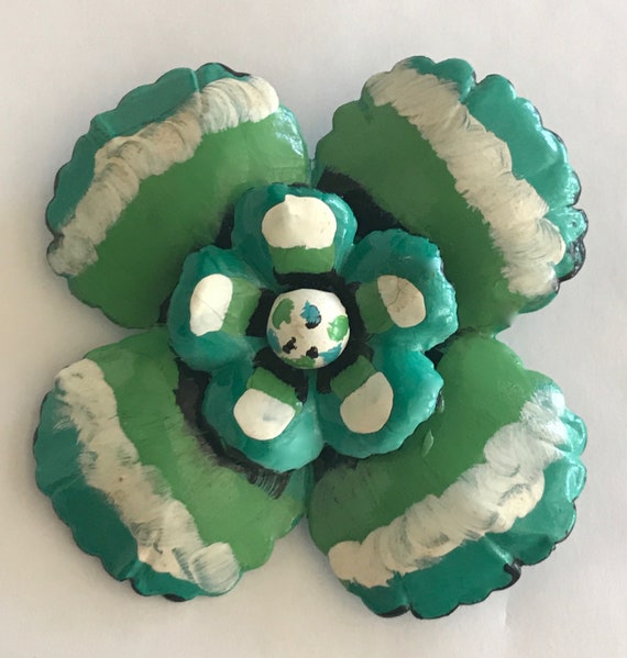 Vintage Papier-Mache Seafoam Green Flower BROOCH … - image 4