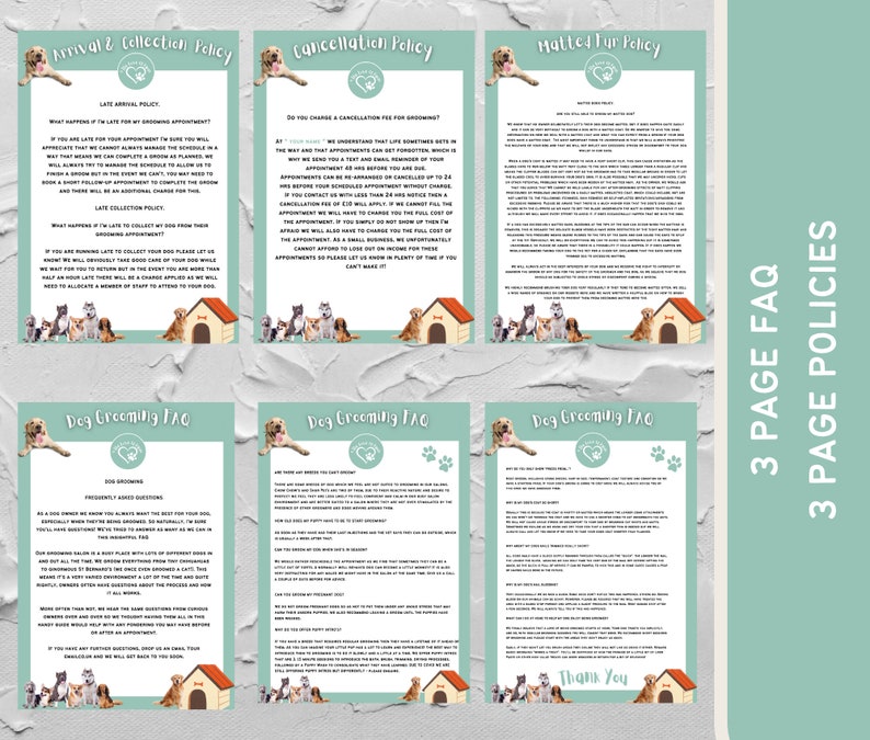 Dog Grooming Salon Welcome Pack. Dog Grooming Business Forms. Dog Salon ...