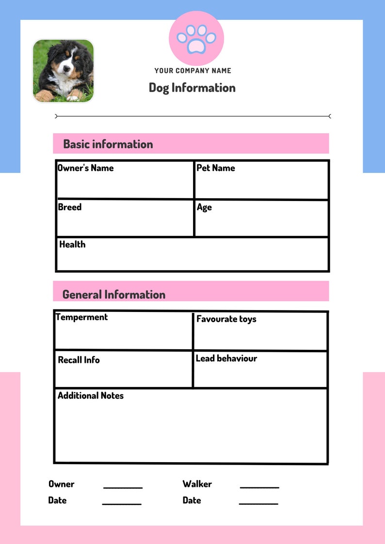 Dog Walking Consent Form Business Starter Kit Dog Printable Etsy