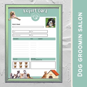 Boleta de calificaciones de peluquería canina. Boleta de calificaciones del salón de perros. Formularios comerciales para perros. Formularios comerciales de peluquería canina