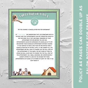 Beleidsposters voor hondentrimsalon x3 Folders voor hondenbeleid. Bedrijfsformulieren voor hondentrimsalons. Algemene voorwaarden hondentrimsalon