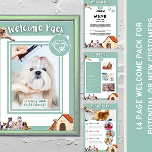 Dog grooming salon welcome pack. Dog grooming business forms. Dog salon policies. Dog business newsletter. Dog business branding