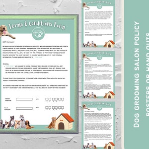 Dog grooming salon business terms and conditions contract. Dog grooming business consent form. Dog salon business forms