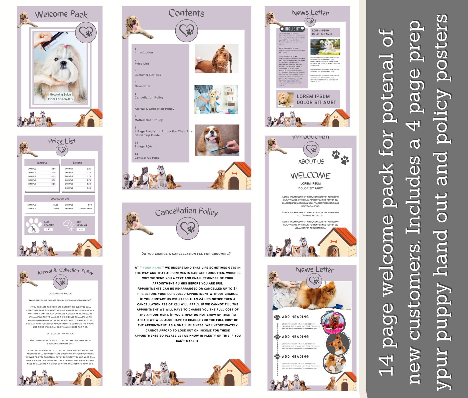 Dog Grooming Business Forms. Mega Bundle of Dog Salon Terms and ...