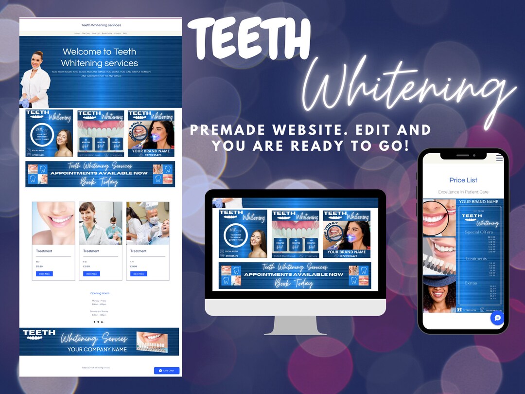 Teeth Whitening site Premade DIY Template Ready for Editing Etsy