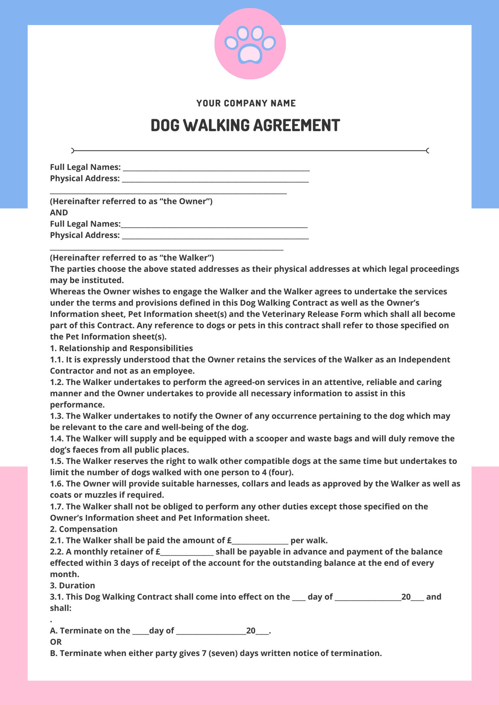 Dog Walking Consent Form Business Starter Kit Dog Printable Etsy