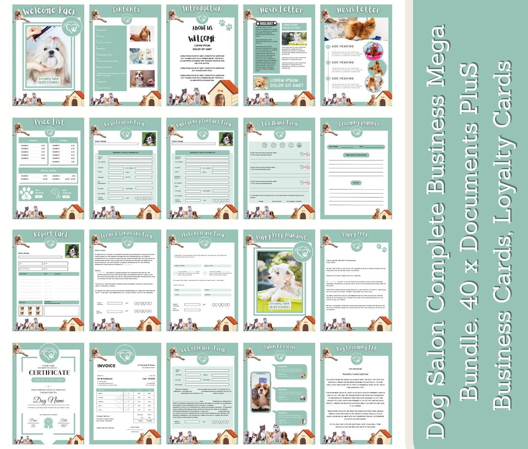 Image showcasing Dog Grooming Business Forms. Mega Bundle of Dog Salon Terms and ...