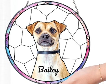 Customized Pet Portrait Stained Glass, Personalized Pet Suncatcher, Dog Stained Glass, Dog Memorial Gift, Pet Loss Gift, Sympathy Gift