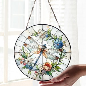 Vidrieras de libélula, atrapasol de libélula, libélula para colgar en la ventana, arte en vidrio, decoración de puertas, decoración de cocina, regalo para mamá