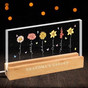 Luce notturna personalizzata per il giardino della nonna, fiore personalizzato per il mese di nascita, regalo per la festa della mamma, regalo per la nonna, regalo per la mamma, luce LED