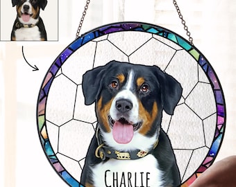 Customized Pet Portrait Stained Glass, Personalized Pet Suncatcher, Dog Stained Glass, Dog Memorial Gift, Pet Loss Gift, Sympathy Gift
