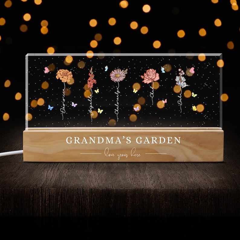 Personalized Grandma's Graden Night Light, Custom Birth Month Flower, Mother's Day Gift, Gift for Grandma, Gift for Mom, Custom LED Light image 3