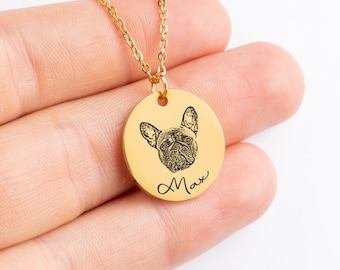 Collier personnalisé portrait d'animal de compagnie, collier personnalisé pour animal de compagnie avec nom, collier pour les amoureux des animaux de compagnie, cadeau pour les amoureux des chiens, bijoux faits main, anniversaire