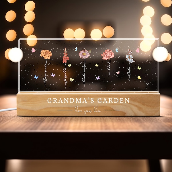 Veilleuse personnalisée pour grand-mère, fleur personnalisée pour le mois de naissance, cadeau fête des mères, cadeau pour grand-mère, cadeau pour maman, lumière LED