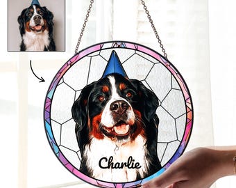 Customized Pet Portrait Stained Glass, Personalized Pet Suncatcher, Dog Stained Glass, Dog Memorial Gift, Pet Loss Gift, Sympathy Gift