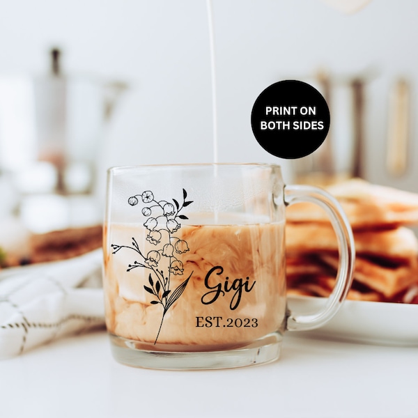 Custom Glass Coffee Mug, Floral Mug, Grandma Gift, Gigi Mug, Gift For Her, Custom Glass Mug, Mug For Her, Gift for Grandma, Mimi Glass Mug