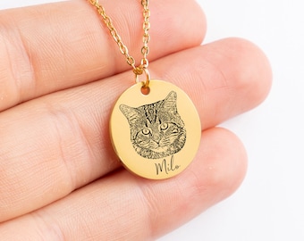 Gepersonaliseerde ketting kattenportret, aangepaste huisdiersieraden voor kattenmoeder, huisdierportret op maat, ketting kattenportret, gegraveerd portret van foto