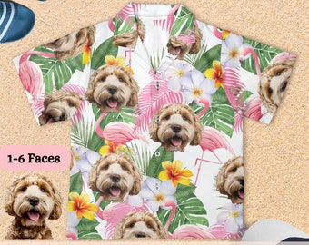 Personalisiertes Foto Hawaiihemd Benutzerdefiniertes Gesicht Tropisches Muster Hemd Sommer Geschenk Hemd für Männer Frauen Muttertagsgeschenk Geburtstagshundegesicht