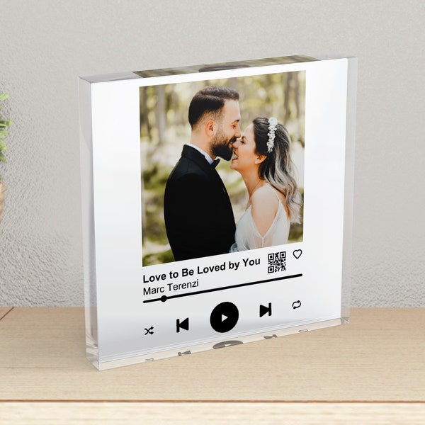 Personalized Photo Song Acrylic Block, Custom Music Plaque, QR Code Song, Scannable Code Song Acrylic, Anniversary Gift, Valentines Day Gift