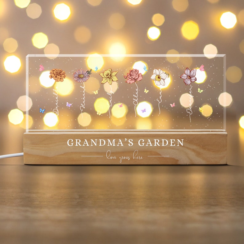 Personalized Grandma's Graden Night Light, Custom Birth Month Flower, Mother's Day Gift, Gift for Grandma, Gift for Mom, Custom LED Light image 4