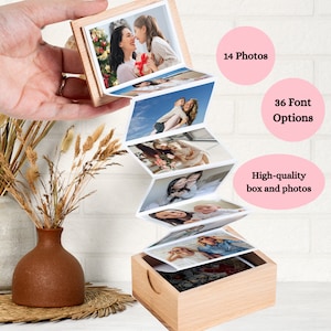 Personalized Pull Out Photo Box, Mother's Day Gift, Gift for Mom, Gift for Grandma, Custom Photo Wooden Box, Memory Box, Bridesmaid Gift