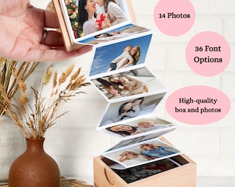 Personalized Pull Out Photo Box, Mother's Day Gift, Gift for Mom, Gift for Grandma, Custom Photo Wooden Box, Memory Box, Bridesmaid Gift