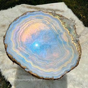 Angel Aura Opal Agate Geode Crystal Quartz Resin Side Coffee Table- Custom Size & Colors Made to Order