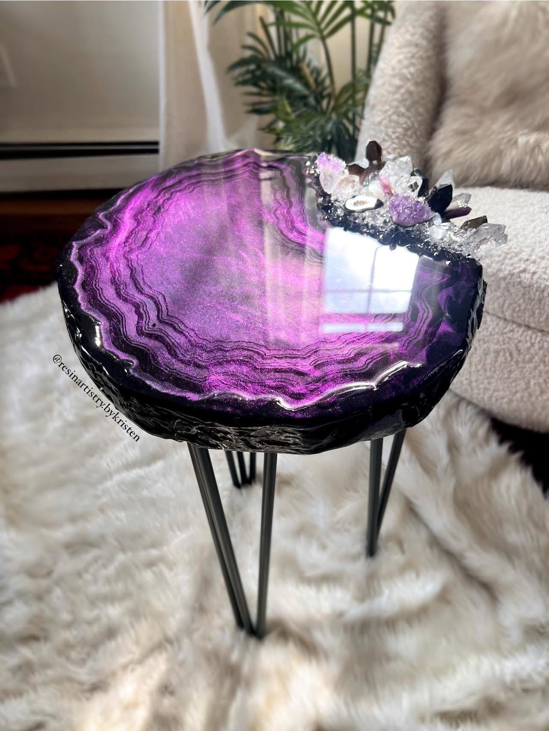 オプンチア　Purple Mesa Opal Amethyst Agate Geode Side or Coffee Table With Authentic