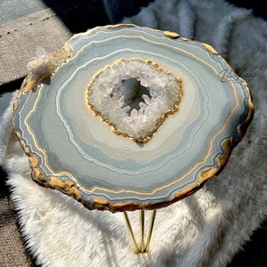 Quartz Crystal Geode Agate Resin Epoxy Side Accent Coffee Table - Custom Size & Colors Made to Order