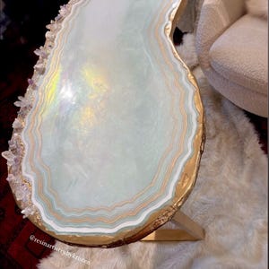 Opal Aura Geode Resin Crystal Desk, Table, or Vanity with Real Crystals