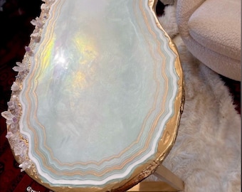 Opal Aura Geode Resin Crystal Desk, Table, or Vanity with Real Crystals