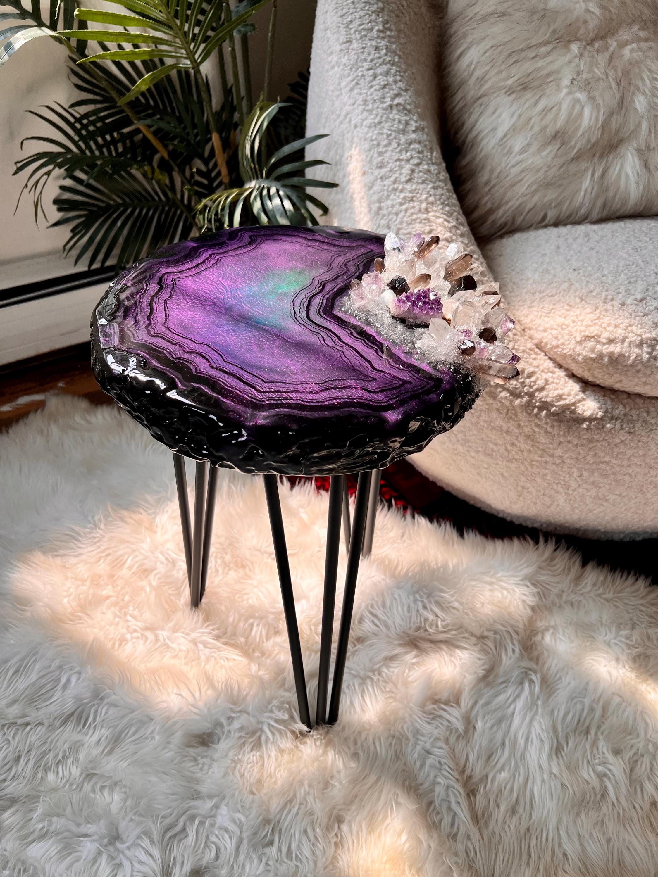 Amethyst Opal Agate Rainbow Geode Side or Coffee Table With Real