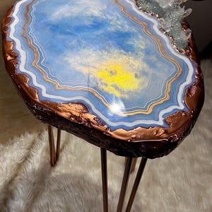 Blue Opal Copper Geode Side or Coffee Table with Real Crystals - Hand Made to Order