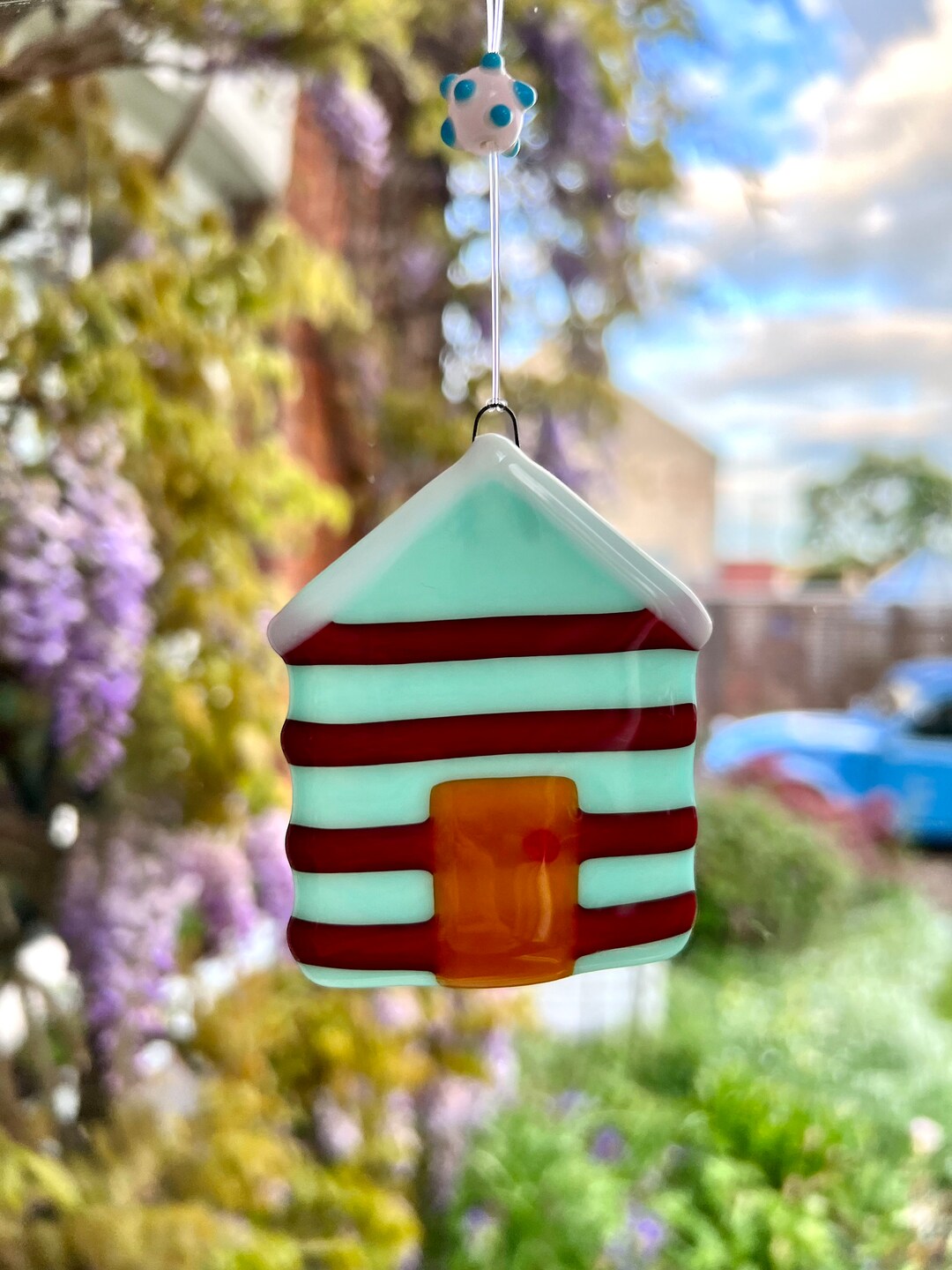 Fused Glass Beach Hut Suncatcher in Aqua. Etsy